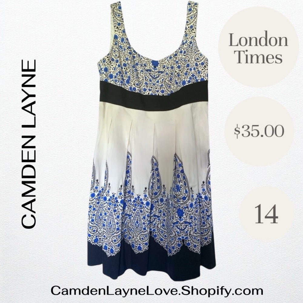 London Times Blue A-Line Scoop Neck Midi Dress - Picture 2 of 7